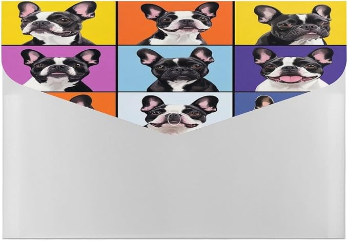 File Organizer with Replaceable Labels, Lightweight French Bulldog Pet Document Folder for Home Office Supplies