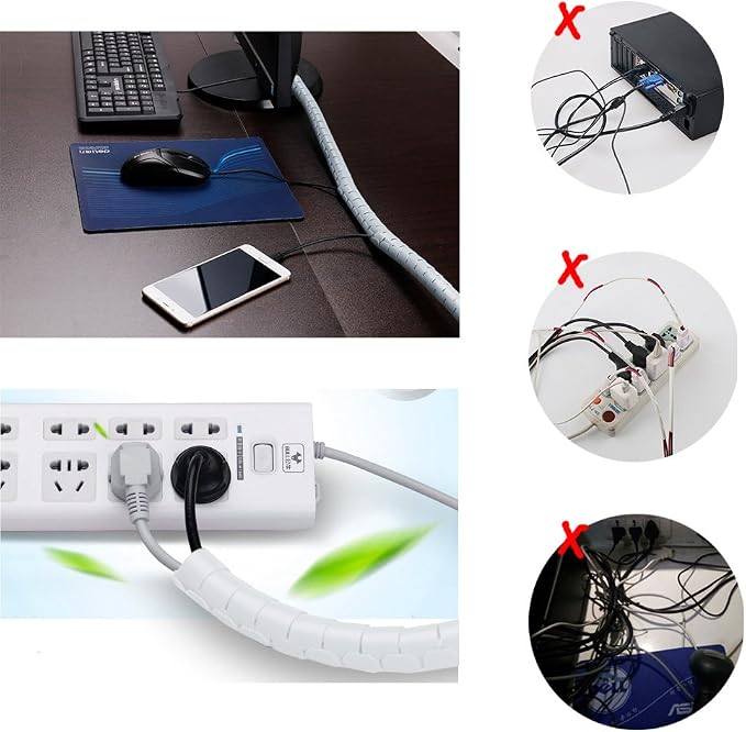 White Cable Organizer Cord Wire Cover Hider Sleeve Management 2 PCS, VIWIEU Clutter Free Coiled Tube Wire Concealer with Cable Tie Clips System for TV PC Computer Home Entertainment Wall