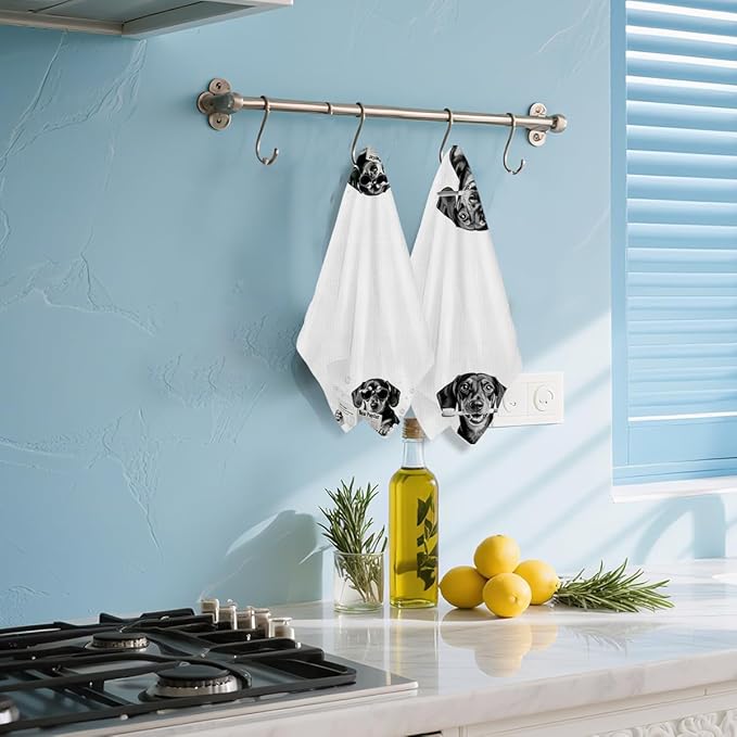 2Pcs Funny Dachshund Hand Towel for Bathroom 24x14 Inch, Cute Dog Absorbent Soft Microfiber Dish Cloth Bathroom Towel, Waffle Hand Towels for Toilet Home Decor, Dachshund Gifts
