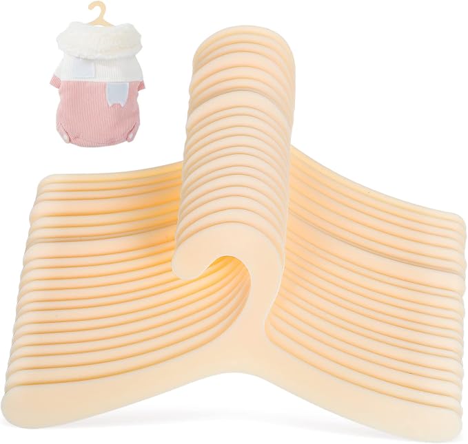 PRETYZOOM 40 Pcs Pet Clothes Hangers Plastic Dog Cat Coat Drying Racks Beige Lightweight Reusable Organizer for Small Puppy Kitten Apparel Storage