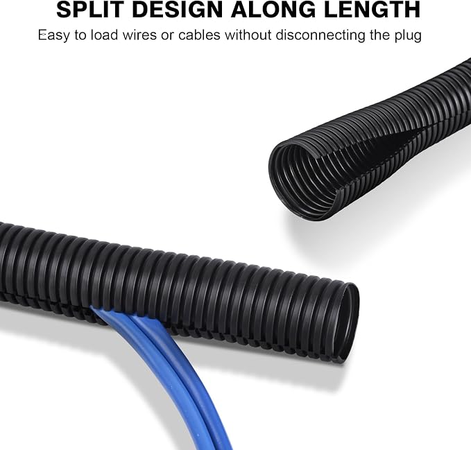 10FT - 3/4 Inch Split Wire Loom with Installation Tool - Black | Easy to Install, Flame-Retardant, Abrasion-Resistant Wire Cover for Automotive, Home & Office