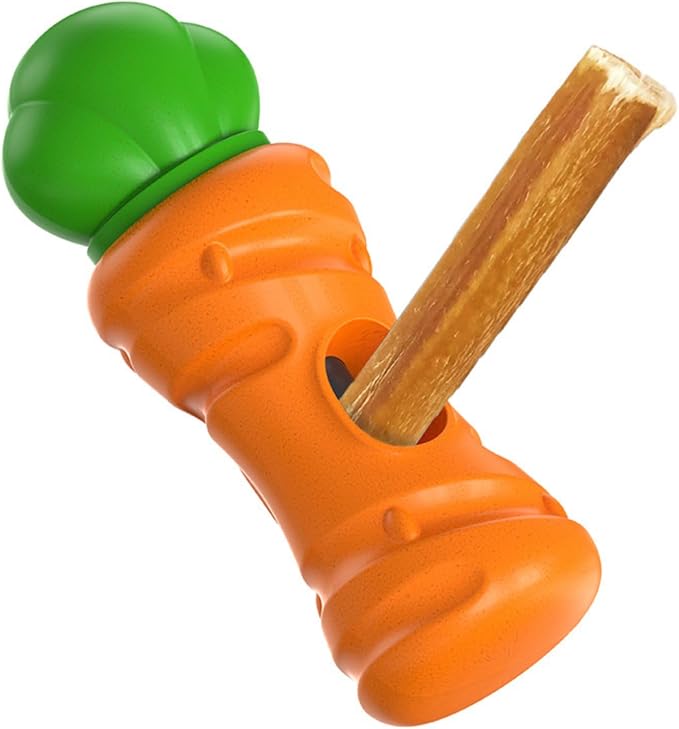 Bully Stick Holder for Dogs,Yak Treat Chew Holder, Prevent Choking Safety Device for Pups Small Medium Large Dogs - (Carrot Style-7in)