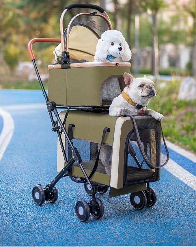 YYW Double Pet Stroller 4 in 1 Foldable 2 Carriers Lockable Wheels Black | Travel Strolling Cart with Safety Belts for Multi-Pet Homes, Small Dogs & Cats, Ideal for Walking, Vet Visits, Storage