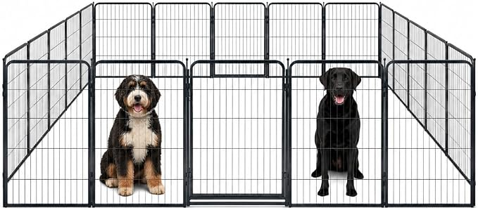 Dog Play Pen for Outdoor Use - 32'', 20 Panels for Small and Medium Size Dogs - Portable Playpen Kennel for RV, Camping, and Yard - Heavy Duty Pet Fence w/Black Rust Resistant Coating