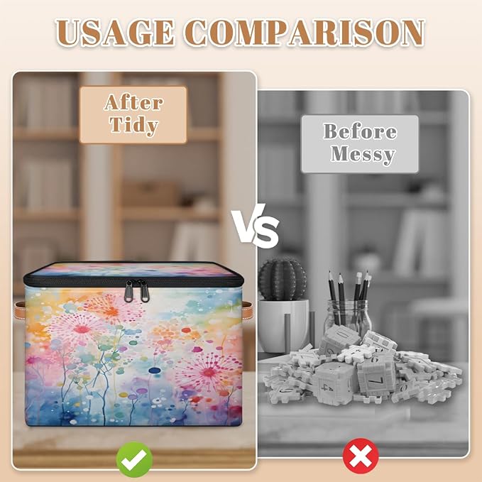 Pardick Storage Bin Watercolor Abstract Trees Storage Baskets with Zipper Lid & Handle Foldable Closet Shelf Cloth Organizer Basket Cube Bins Clothes Organizer for Nursery, Bedroom