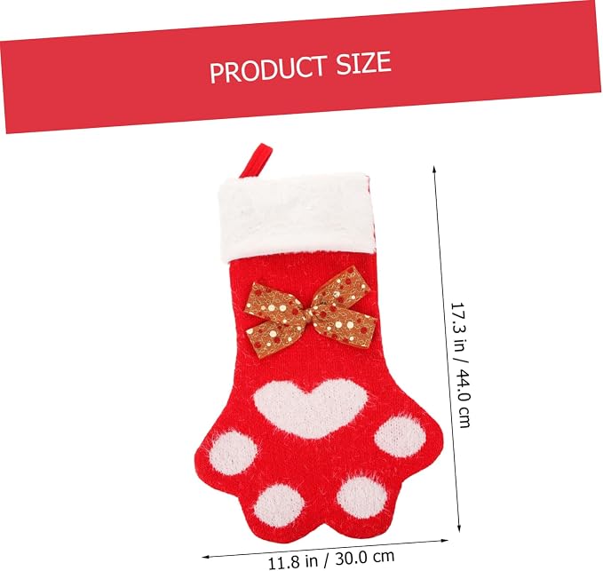 Xmas Themed Dog Paw Stocking Pendant Creative Knit Sock Hanging Ornament for Christmas Tree Fireplace Decoration Candy Storage Holiday for Pets