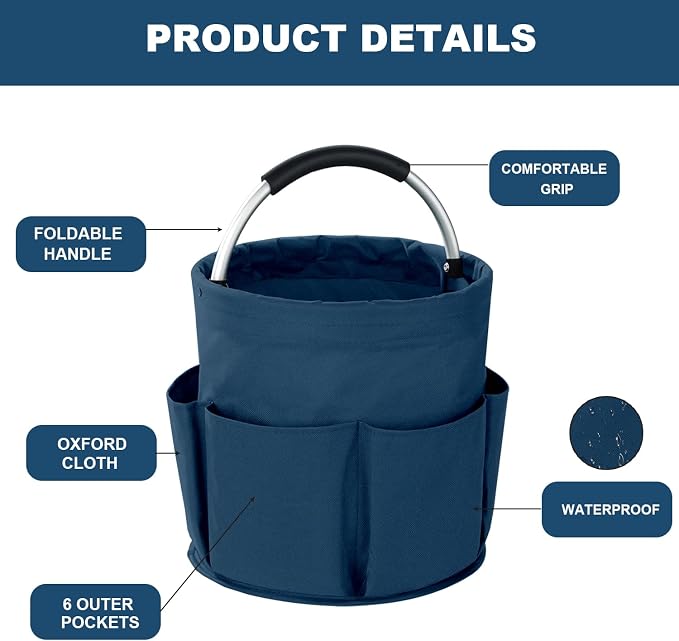 Cleaning Caddy with Handle, 17L Foldable Cleaning Supplies Organizer, Portable Storage Basket, Cleaning Supply Caddy, Multifunctional Cleaning Bucket Bag for Garden, Home, Kitchen (Blue)