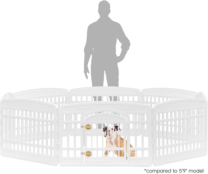 IRIS USA 8-Panel Dog Playpen, Pet Enclosure, White | Puppy Training, Multi-Shape Setup, Flexible Boundary, Configurable Layout, Tool-Free Assembly, Stable Non-Tip Base