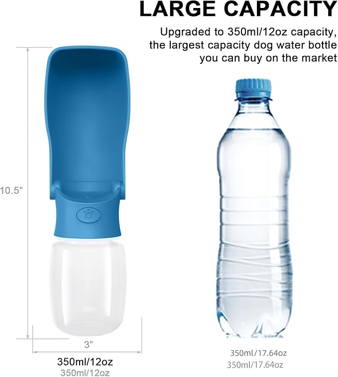 Portable Dog Water Bottle for Walking – 19oz / 12oz Foldable Pet Water Dispenser for Puppies, Medium & Large Dogs – Leak Proof Travel Water Bowl for Small Animals Dog Accessories(12OZ Dark Blue)