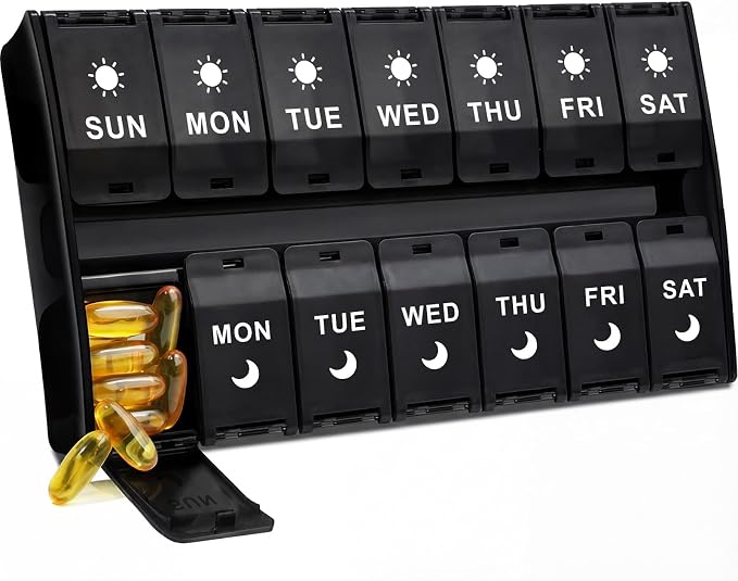 Mossime XL Pill Organizer 2 Times a Day, 7 Day Am Pm Pill Box | 7 Day AM/PM Pill Box, Hinged Lids & Secure Lock, Big Pill Box Holder Twice a Day, For Vitamins, Supplements & Medication