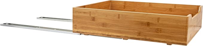 Household Essentials Glidez Bamboo and Steel Pull-Out/Slide-Out Storage Organizer for Under Cabinet Use - 1-Tier Design - Fits Standard Size Cabinet or Shelf, Natural