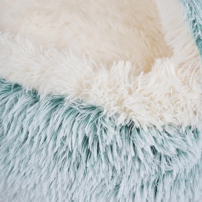Round Fluffy Hooded Cat Bed Cave, Anti-Anxiety Cave Bed with Blanket | Hooded Cat Bed Cave, Cozy Cuddler Luxury Puppy Pet Bed, Anti-Slip Bottom and Machine Washable