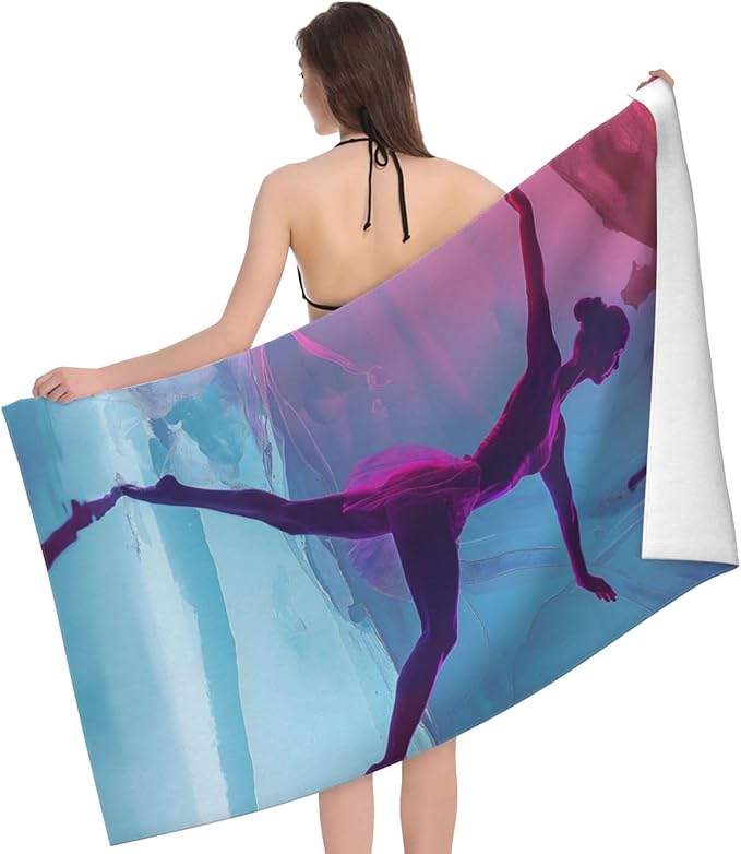 Ballet Dancer Beach Towel 31inx51in, Artistic Sand-Free Microfiber Bath Towel Ultra Soft Quick Dry Pool Towel Absorbent Towel Lightweight Towel for Swimming Bathroom Decor