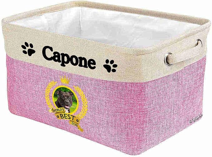 Custom Name Collapsible Dog Toy Storage Basket Bin World's Best Dog Cute Pitbull Dog Foldable Pet Toy Box Closet Shelf Baskets Organizer for Bedroom Home Dog Cat with Handles Pink