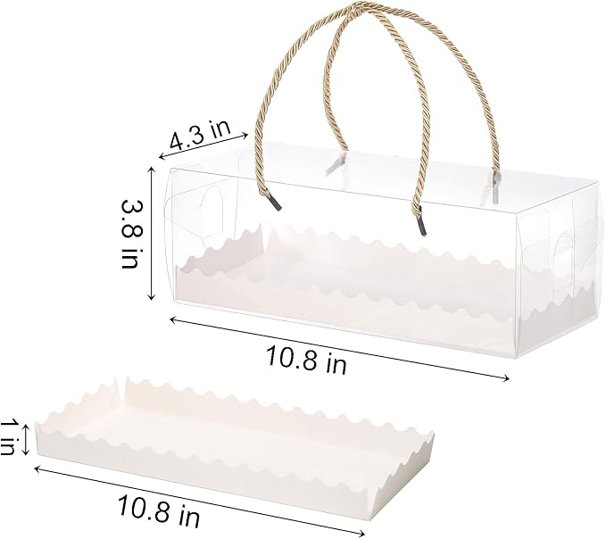 Okllen 20 Pack Clear Roll Cake Boxes with Portable Handles, 10.8" Lx4.3 Wx3.8 H Rectangle Bakery Cake Boxes, Pumpkin Swiss Roll Containers for Birthday Wedding