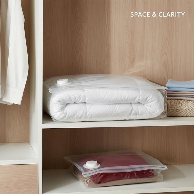 Clear Vacuum Storage Bags with Valve, Reusable Compression Saver for Bedding & Clothes, Space Saving Organizer (1 Pack)