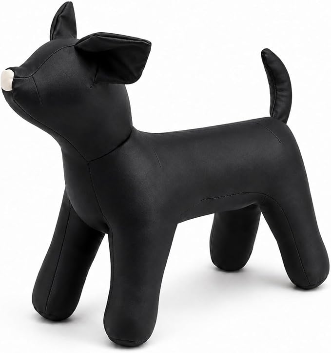 Dog Mannequin PU Pet Clothing Display Stand Cute Dog Hangers for Clothes Store Leather Pet Sewing Mannequin Durable Puppy Standing Model (Black, Small)