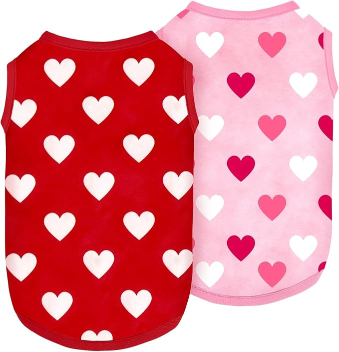 2 Pack Dog Valentines Outfit Shirts Soft Velvet Stretchy Lightweight Dog Warm T-Shirts Sleeveless Vest Clothes for Small Medium Large Dogs Cats