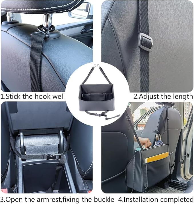 Viaviat Car Handbag Purse Holder Between Seats Leather Car Front Seat Storage Bag Large Capacity Car Organizers for Book Document Phone Bottle Tissue Toy (Black Style-1)
