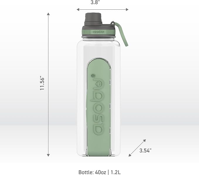 asobu Electrolyte Large Sports Water Bottle with Interchangeable Packet and Pill Storage Compartments Durable Tritan 40oz (Basil Green)
