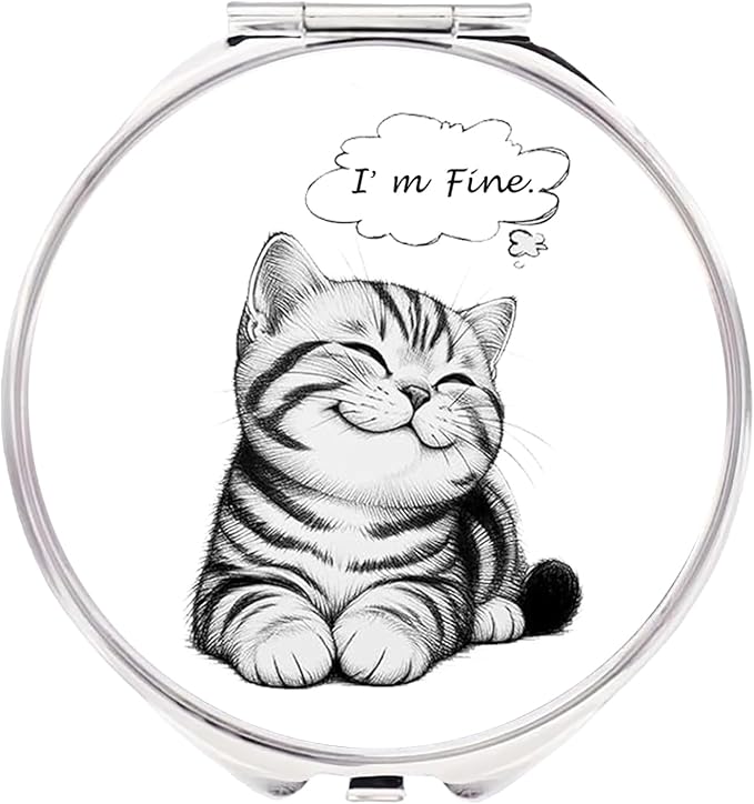 Small Pill Box 3 Detachable Compartments Pill Case with Mirror 2.4inches Pocket Round Medicine Organizer, Mini Portable Pill Organizer for Pocket Purse& Travel Convenience-Cute Black White Lovely Cat
