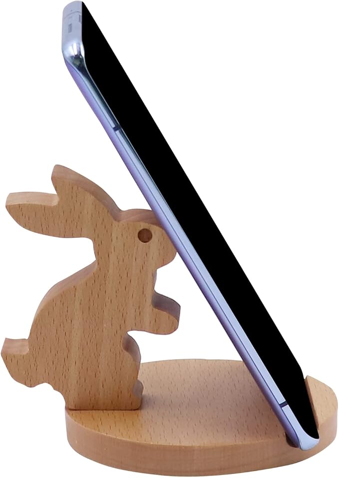 Cute Bunny Cellphone Stand Holder Wooden Smartphone Desk Holder for All Mobile Phones Animal Phone Stand Desk Ornament