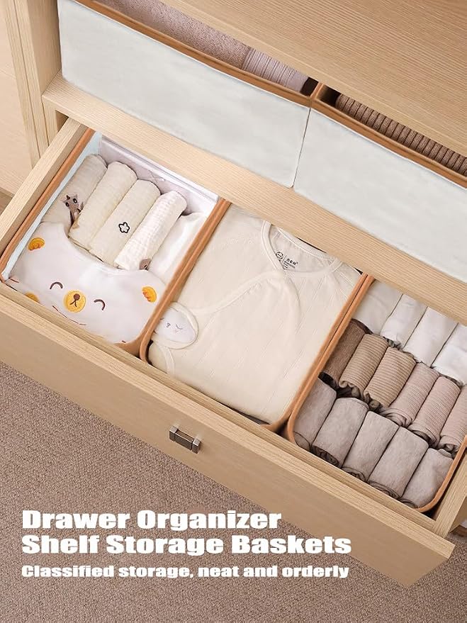 AARAINBOW 4 Pcs Closet Clothes Organizer with Handle, Fabric Storage Bins with Metal Frame Closet Shelf Storage Baskets Foldable Wardrobe Storage Box for Sweater Jeans, 20L (4 White)