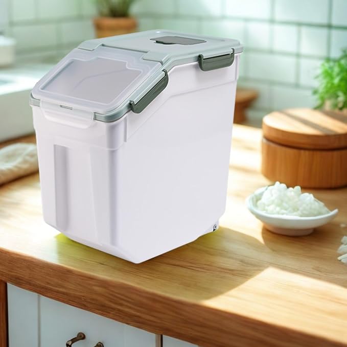 Rice Storage Container 25 lbs, 2 Packs Large Flour Storage Containers with Seal Locking Lid & Wheels, BPA Free Rice Dispenser, Measuring Cup | Scoop, for Sugar Cereal Dry Food -Green