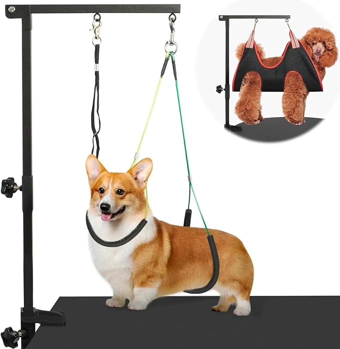 Dog Grooming Arm with Pet Grooming Hammock, getlstub 35" Pet Grooming Table Arm with Adjustable No Sit Haunch Holders, Dog Grooming Stand with Loop Noose for Small and Medium Pets at Home or Salon