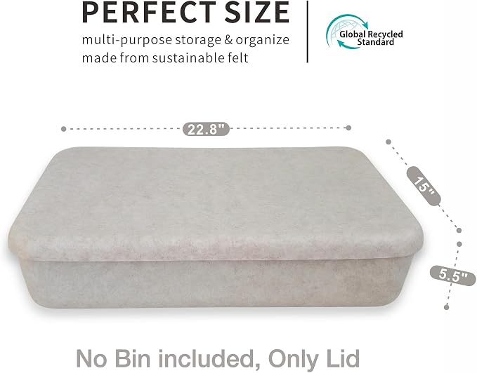 Welaxy Felt Underbed Storage Basket with Removable Lid, Oatmeal Natural Color, Long Shape (Long lid, Oatmeal)