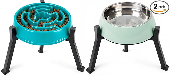 LOOBANI Raised Dog Bowl Stand Adjustable 5.9"-8.7" Width for Seniors 2 Pack | Reduces Neck Strain, Non-Slip Rubber Feet, Rust-Proof Stand, Easy Clean, for Senior & Arthritic Dogs