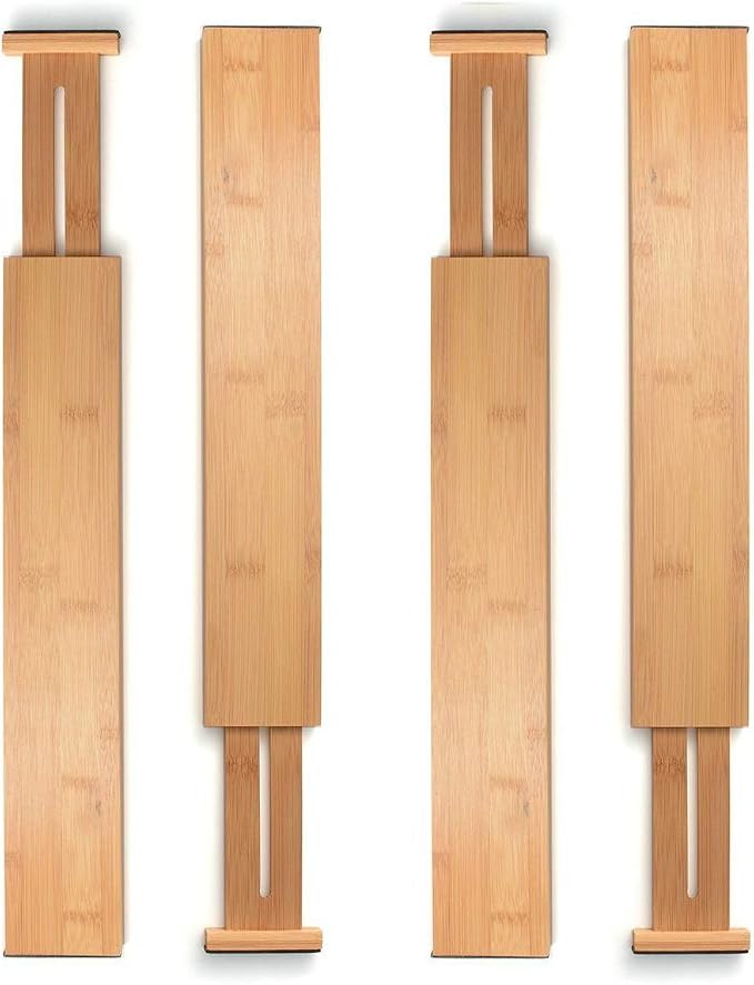 Bambüsi 4-Pack Drawer Divider - 2.6" High, 16" to 22" Adjustable Bamboo Drawer Organizers for Clothes, Expandable Dresser Separators in Bedroom/Bathroom/Kitchen/Office Organization and Storage