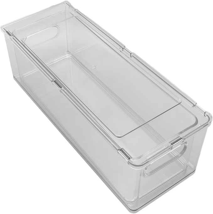 Drawer Storage Box, PET Clear Plastic Stackable Bin with Lid, 3 Compartments for Bathroom Vanity and Under Sink, Pantry Cabinet Makeup Office Organizer (3 liters)