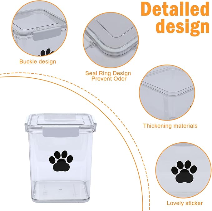 4L Dog Food Storage Container,Airtight Pet Food Storage Containers with Buckle-Lock Lids & Spoon,Plastic Cat Food Bin BPA Free,Dog Treat Container for Dog, Cat, Bird Seed - Bright White