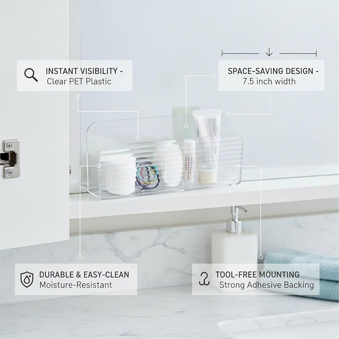 Wall-Mounted Medicine Cabinet Organizer, Clear PET Plastic Storage Box for Bathroom Vanity and Mirror Cabinet Interior (1 PC)