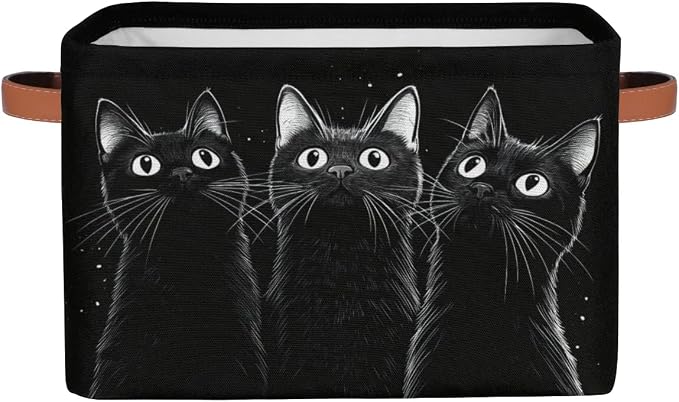 Curious Black Cats Storage Boxes Theme Storage Nursery Baskets with Handle Closet Collapsible Organizer Shelf Bins for Book Cloth 15 X 11 X 9.5 IN