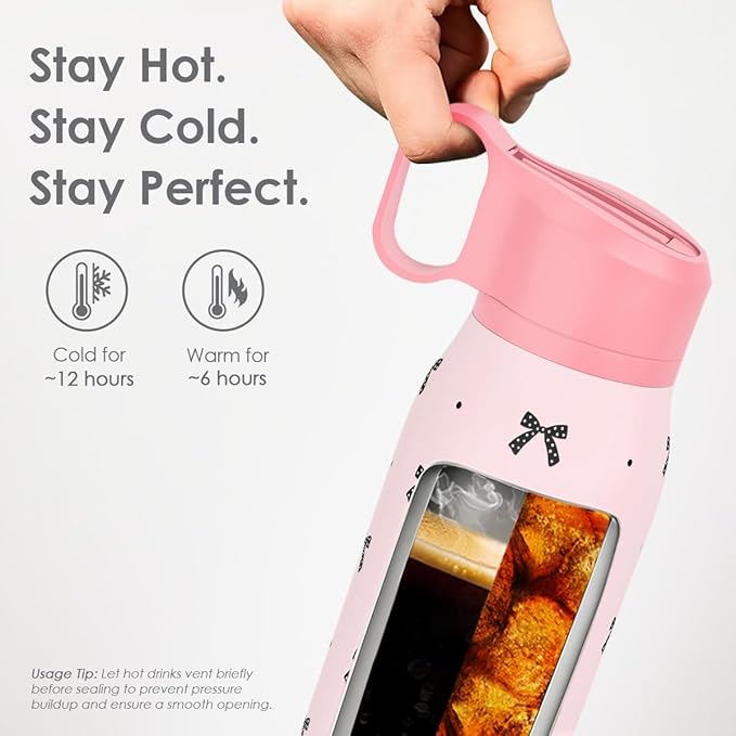 Bow Stainless Steel Water Bottle with Twist Lid 20oz, Travel Insulated Water Bottles for Sports & Gym, Gift for Women Girls Friends Birthday Christmas