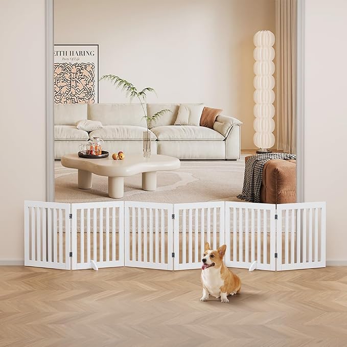 unipaws 120" Extra Wide Pet Gate and Pet Playpen Combination for Dog Cat | 24” Height Free Standing Dog Gate for Doorways, Stairs, Foldable Puppy & Room Divider, Indoor Use