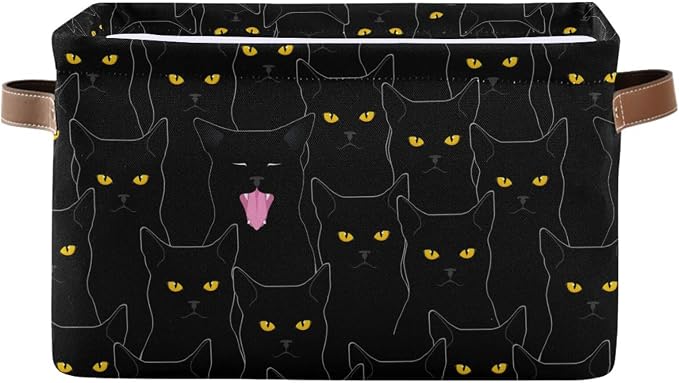 Rectangular Storage Bin Black Cats Print Storage Baskets with Handles Toy Bins Shelf Basket for Nursery Room Kids Toy Pets Closet