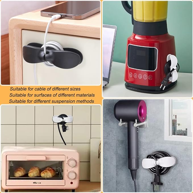 SisBroo Cord Organizer for Appliances, 10PCS Kitchen Appliance Cord Winder Cable Organizer, Cord Holder Cord Wrapper for Appliances Stick on Pressure Cooker, Mixer, Blender, Coffee Maker, Air Fryer