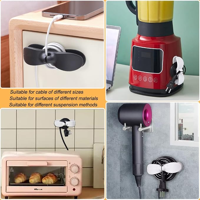 SisBroo Cord Organizer for Appliances, 4PCS Kitchen Appliance Cord Winder Cord Organizers, Cord Holder Cord Wrapper for Appliances Stick on Pressure Cooker, Mixer, Blender, Coffee Maker, Air Fryer