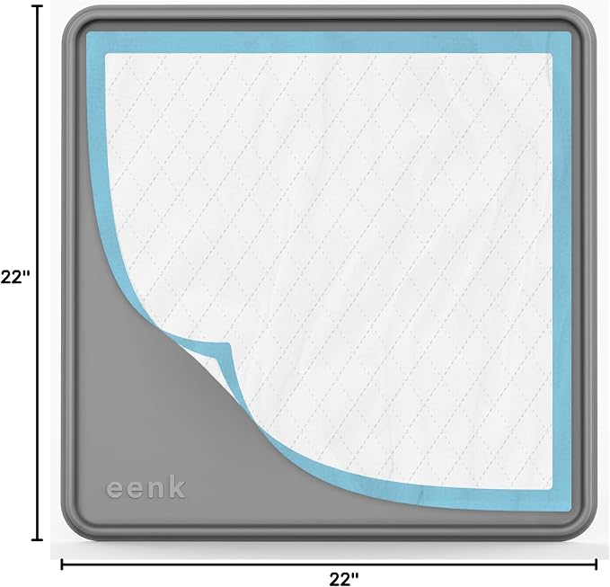 Pee Pad Tray Holder for Dogs - Fits Up to 22 x 22 in. Square Potty Training Pads No Spill Raised Lip High Edge Silicone Mat, Extra Thick and Non-Slip for Indoor Floor Protection (Small, Gray) | eenk