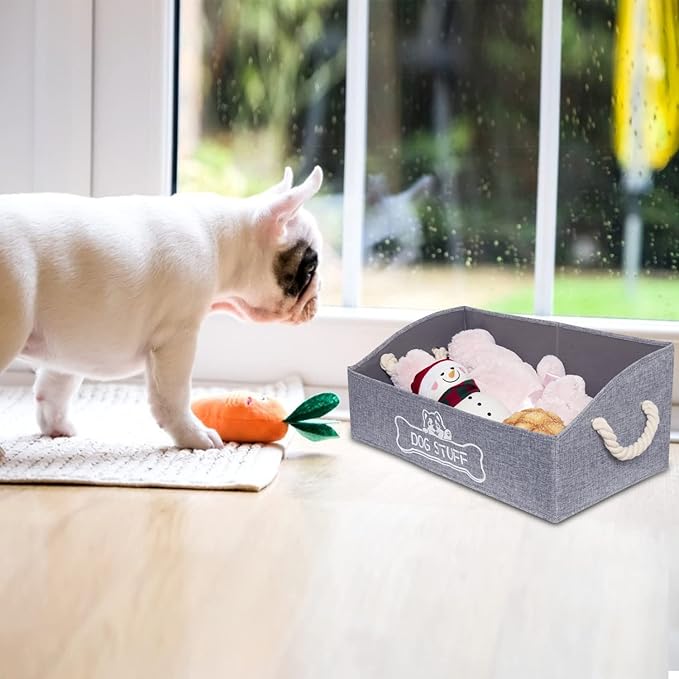 Vumdua Large Dog Toy Box - Trapezoid Dog Toy Bin with Handles, Collapsible Pet Supplies Storage Basket, Perfect for Organizing Dog Cat Toys and Accessories