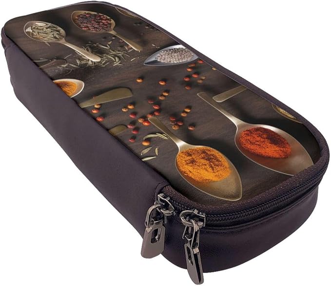 Leather Pencil Case Organizer Big Capacity Pencil Pouch Storage Bag With Compartments Cute Pencil Bag Various Spices Pen Box Portable Cosmetic Makeup Bag Organizer