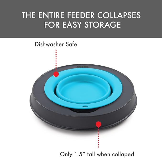 Dexas Pets Elevated Pet Feeder, Small, 1.5 Cup Capacity, Blue, Raised Pet Food and Water Bowl