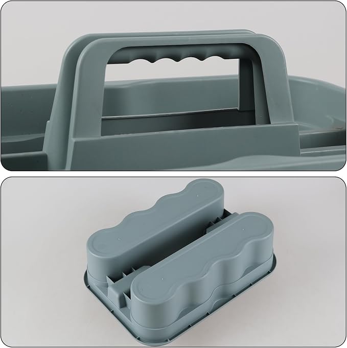 Plastic Cleaning Caddy Set, 2-Compartment Tool Caddy | 4-Pack, Sturdy Grey Plastic, Carry Handle, Ideal for Cleaning Supplies, Craft, and Organizer Storage