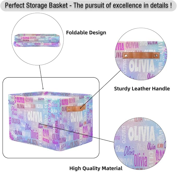 Personalized Name Storage Basket,Light Blue Purple Colorful Galaxy | Organizing Boys Girls Pets Toys Closet Shelf Clothes Books