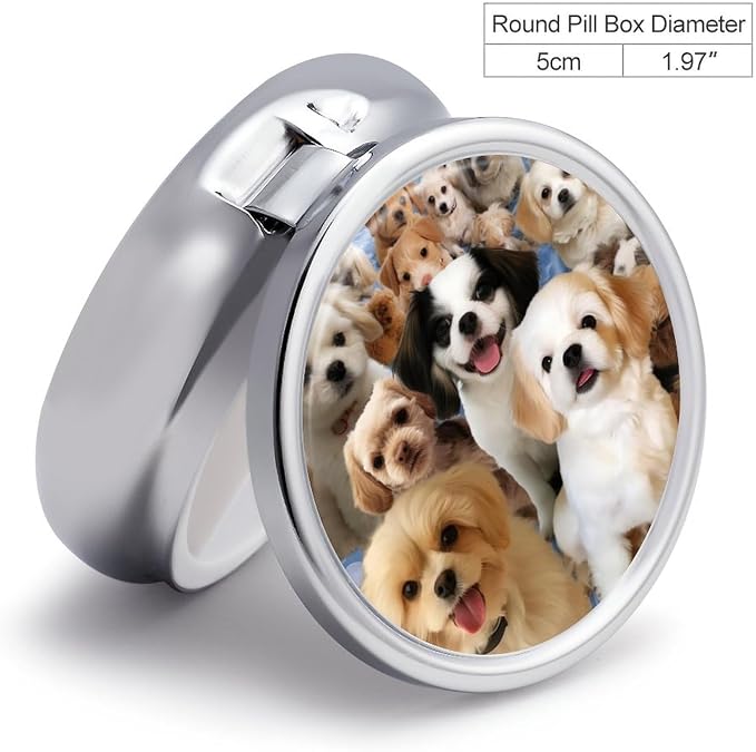 Cute Pet Dogs Pill Box Cute Round Pill Case Portable Medicine Tablet Vitamin Holder Organizer for Purse Pocket