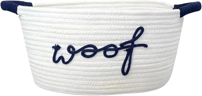 Hand Woven Cotton Rope Dog Toy Storage Basket Featuring Animal Patterns and Strong Handles for Pets