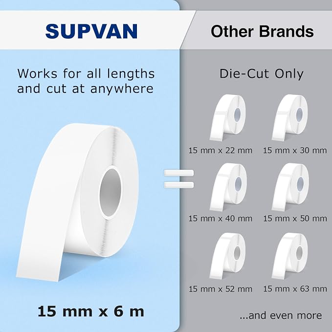 SUPVAN E10 Bluetooth Label Maker Machine with Tape, Green | Fits Continuous & Die-Cut Waterproof Label, Easy App Editing, Rechargeable, Inkless, for School, Home, Kitchen, Office